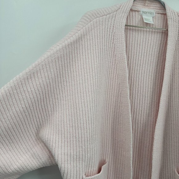 Softies 28" Rib Chenille Kimono Cardigan Sweater sz S/M Blush Pink Open Front - Picture 4 of 6